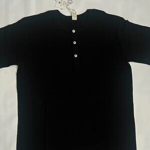 NWT Kate Quinn Ribbed Henley Tee Black Cotton Short Sleeve Size M